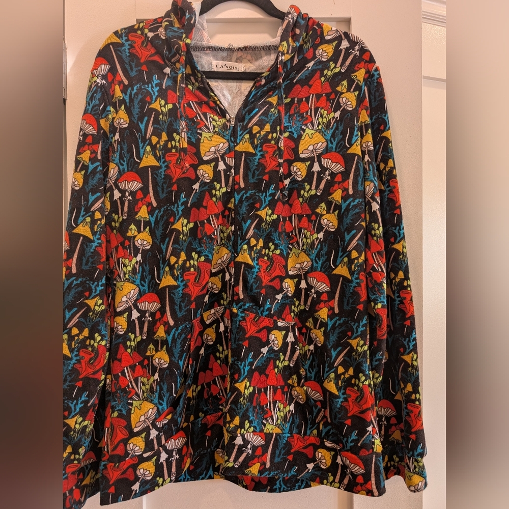 Mushroom Novelty Print Full Zip Hoodie,XL